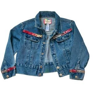 Vintage Place Jeans Girls Denim Jacket Size 5/6 Sequin Trim Y2K Streetwear 90s